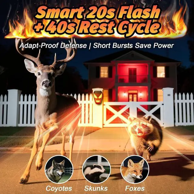 Alt view image 5 of 7 - Solar Coyote Deterrent Predator Lights - Nocturnal Animal Repeller with Red LED Flashing Lights for Chicken Coop, Yard & Garden Protection Against Raccoons, Foxes, Deer, Skunks, Hawks 2 PCS
