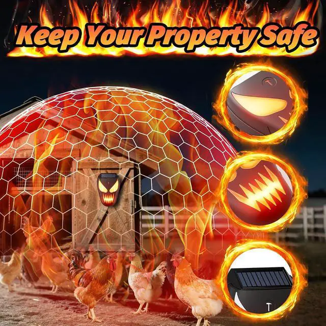 Alt view image 7 of 7 - Solar Coyote Deterrent Predator Lights - Nocturnal Animal Repeller with Red LED Flashing Lights for Chicken Coop, Yard & Garden Protection Against Raccoons, Foxes, Deer, Skunks, Hawks 2 PCS