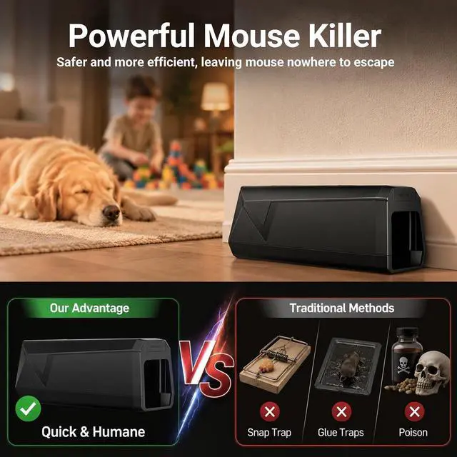 Alt view image 4 of 7 - Electric Mouse Traps Indoor for Home, 2 Pack Electronic Mouse Trap Zapper with High Voltage, Intelligent Indicator & Buzzer Alert, Reusable & No-Touch Humane Mice Killer for Kitchens Warehouse Office