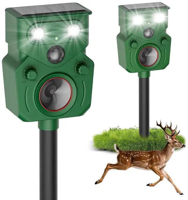 Main image of Ultrasonic Deer Repellent Devices 2 Packs, Solar Animal Repeller with Motion Sensor & LED Lights, Waterproof Cat Deterrent Outdoor, Effective Repel Deer, Coyote, Raccoon, and Dog for Garden