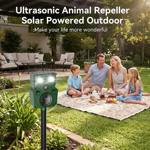 Alt view image 6 of 7 - Ultrasonic Deer Repellent Devices 2 Packs, Solar Animal Repeller with Motion Sensor & LED Lights, Waterproof Cat Deterrent Outdoor, Effective Repel Deer, Coyote, Raccoon, and Dog for Garden