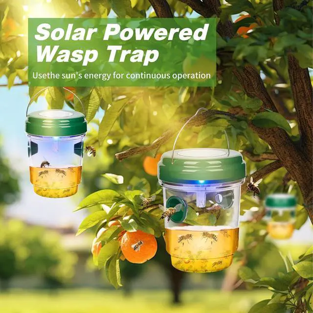 Alt view image 6 of 7 - Wasp Traps Outdoor Hanging, Solar Bee Trap 4 Packs, 2026 Upgrade Wasp Deterrent Killer, Carpenter bee Catcher for Outside, Flying Insect Traps Reusable Yellow Jacket Hornet Catchers with LED Light