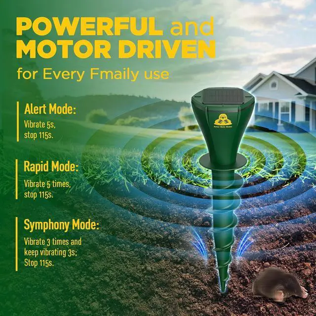 Alt view image 2 of 7 - 8 Packs Mole Repeller for Lawns, Solar Powered Mole Repellent Ultrasonic Vole & Gopher Deterrent, IP 65 Waterproof Humane Pest Control for Gopher Vole Snake in Lawn, Garden & Yard