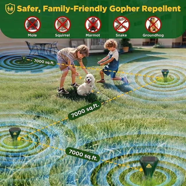 Alt view image 3 of 7 - 8 Packs Mole Repeller for Lawns, Solar Powered Mole Repellent Ultrasonic Vole & Gopher Deterrent, IP 65 Waterproof Humane Pest Control for Gopher Vole Snake in Lawn, Garden & Yard