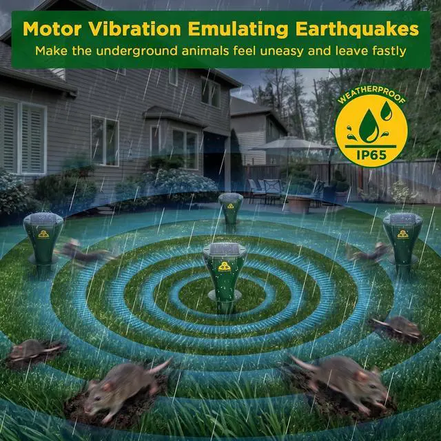 Alt view image 5 of 7 - 8 Packs Mole Repeller for Lawns, Solar Powered Mole Repellent Ultrasonic Vole & Gopher Deterrent, IP 65 Waterproof Humane Pest Control for Gopher Vole Snake in Lawn, Garden & Yard