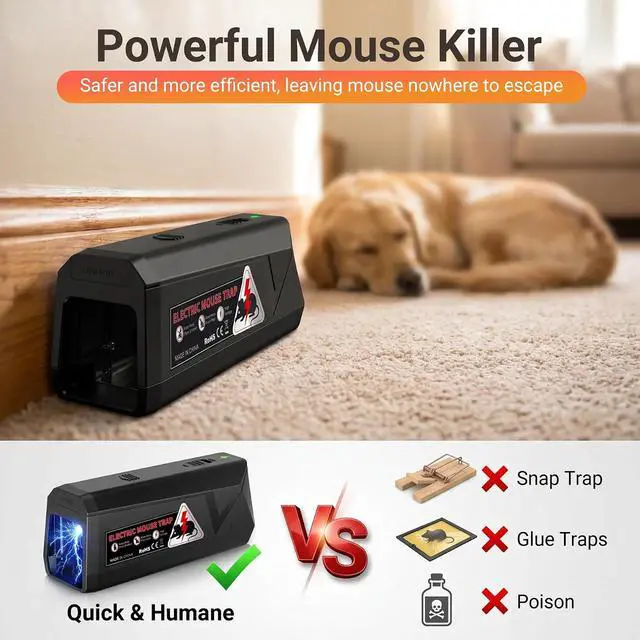 Alt view image 4 of 7 - Electric Mouse Traps Indoor for Home, 2 Pack Electronic Mouse Trap Zapper with High Voltage, Intelligent Indicator & Buzzer Alert, Reusable & No-Touch Humane Mice Killer for Kitchens Warehouse Office