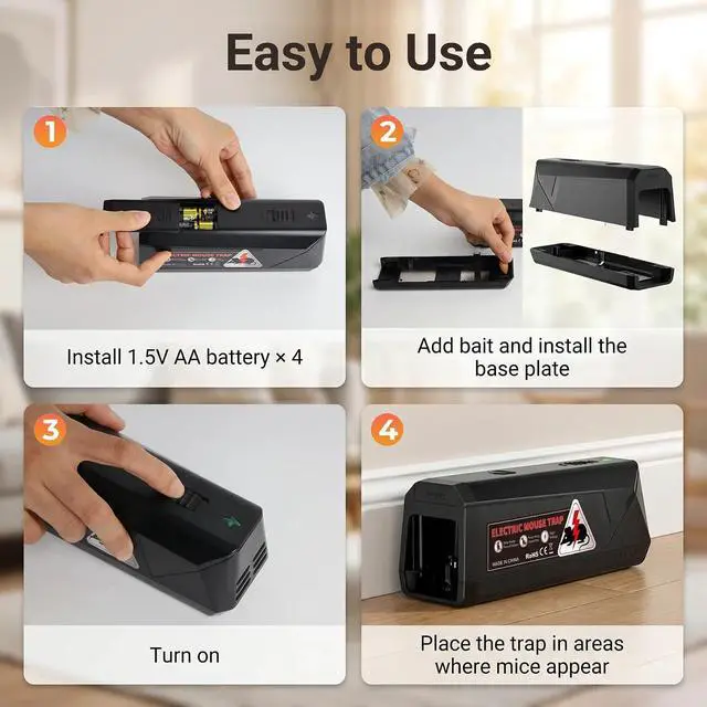 Alt view image 5 of 7 - Electric Mouse Traps Indoor for Home, 2 Pack Electronic Mouse Trap Zapper with High Voltage, Intelligent Indicator & Buzzer Alert, Reusable & No-Touch Humane Mice Killer for Kitchens Warehouse Office
