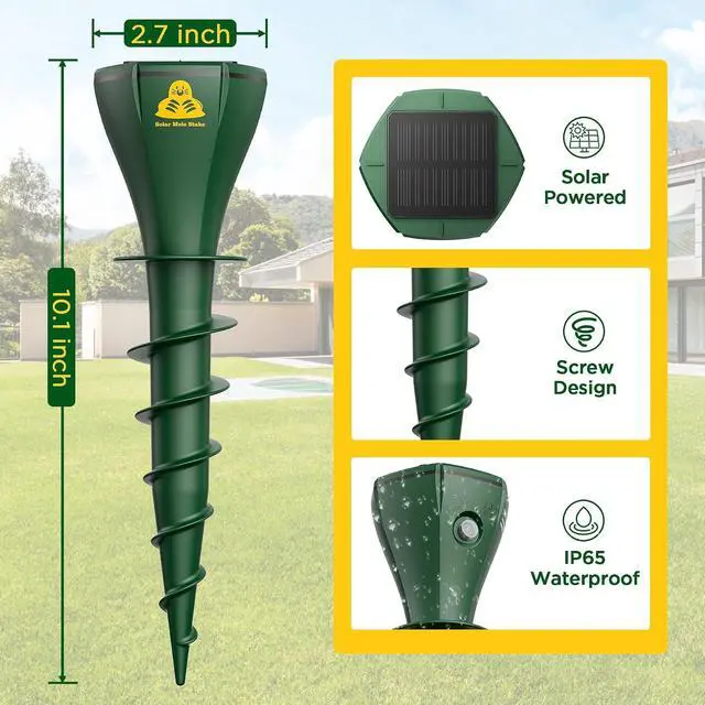 Alt view image 7 of 7 - 8 Packs Mole Repeller for Lawns, Solar Powered Mole Repellent Ultrasonic Vole & Gopher Deterrent, IP 65 Waterproof Humane Pest Control for Gopher Vole Snake in Lawn, Garden & Yard