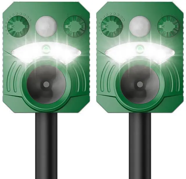 Main image of 2 Pack Cat Repellent Outdoor Deer Repellent Device Dog Repeller Solar Animal Repellent Ultrasonic Squirrel Repeller Waterproof Racoon Fox with Motion Activated Sensor Flashing Light (Green)