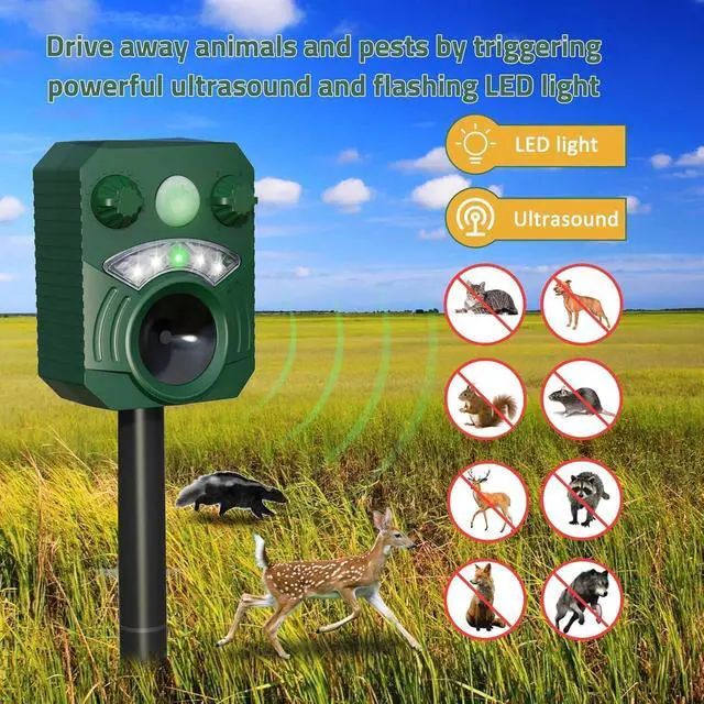 Alt view image 6 of 7 - 2 Pack Cat Repellent Outdoor Deer Repellent Device Dog Repeller Solar Animal Repellent Ultrasonic Squirrel Repeller Waterproof Racoon Fox with Motion Activated Sensor Flashing Light (Green)