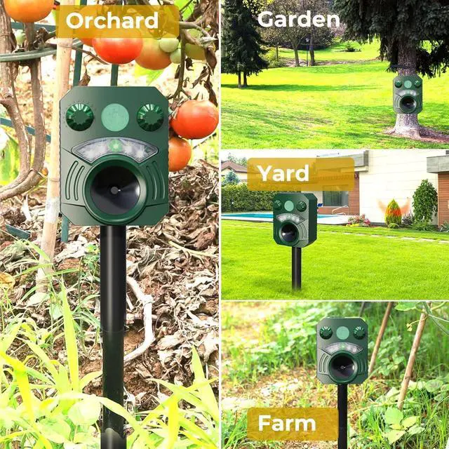 Alt view image 7 of 7 - 2 Pack Cat Repellent Outdoor Deer Repellent Device Dog Repeller Solar Animal Repellent Ultrasonic Squirrel Repeller Waterproof Racoon Fox with Motion Activated Sensor Flashing Light (Green)