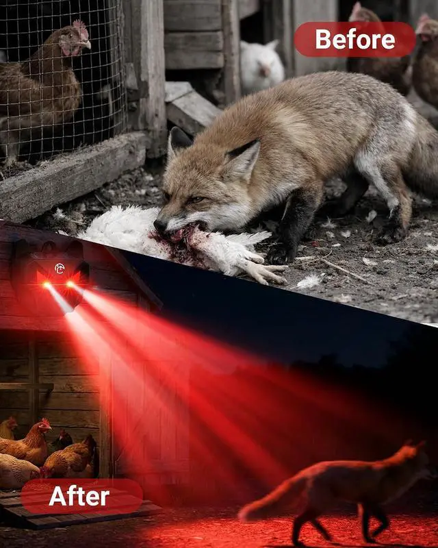 Alt view image 2 of 7 - Solar Coyote Deterrent Predator Lights - Nocturnal Animal Repeller with Red LED Flashing Lights for Chicken Coop, Yard & Garden Protection Against Raccoons, Foxes, Deer, Skunks, Hawks