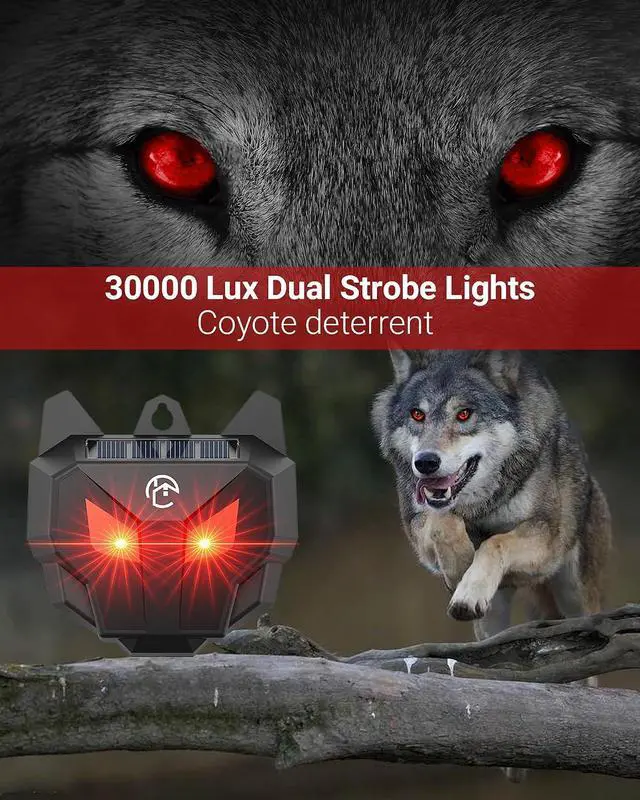 Alt view image 3 of 7 - Solar Coyote Deterrent Predator Lights - Nocturnal Animal Repeller with Red LED Flashing Lights for Chicken Coop, Yard & Garden Protection Against Raccoons, Foxes, Deer, Skunks, Hawks