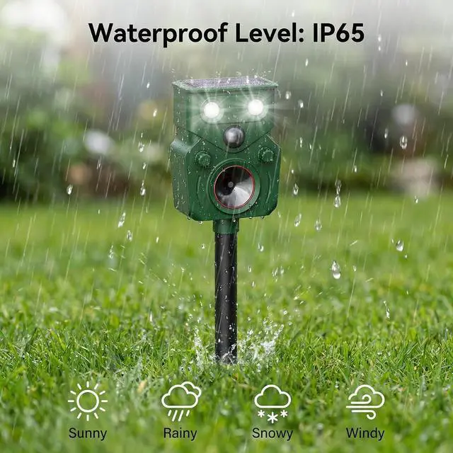 Alt view image 5 of 7 - Ultrasonic Deer Repellent Devices 2 Packs, Solar Animal Repeller with Motion Sensor & LED Lights, Waterproof Cat Deterrent Outdoor, Effective Repel Deer, Coyote, Raccoon, and Dog for Garden