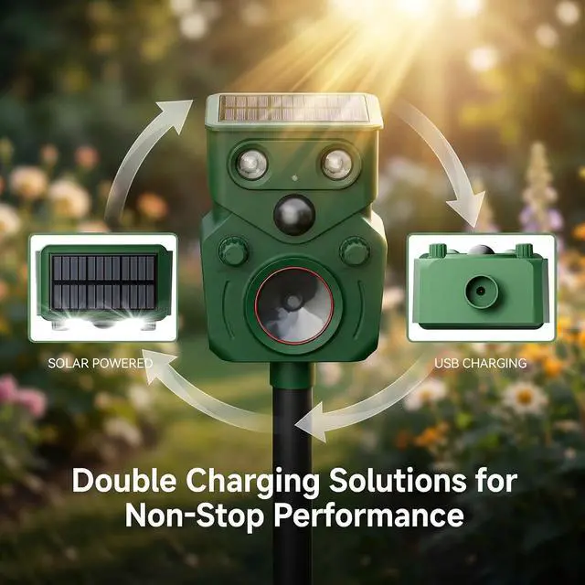 Alt view image 4 of 7 - Ultrasonic Deer Repellent Devices 2 Packs, Solar Animal Repeller with Motion Sensor & LED Lights, Waterproof Cat Deterrent Outdoor, Effective Repel Deer, Coyote, Raccoon, and Dog for Garden