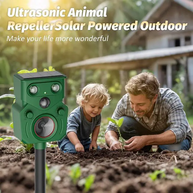 Alt view image 7 of 7 - Ultrasonic Deer Repellent Devices 2 Packs, 2026 Upgrade Solar Animal Repeller with Motion Sensor & LED Lights, Waterproof Cat Deterrent Outdoor, Effective Repel Deer, Coyote, Raccoon, and Dog