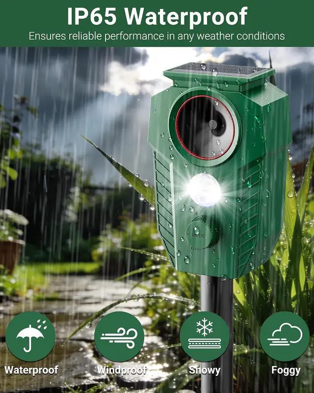Alt view image 6 of 7 - Solar Deer Repellent Devices Outdoor - Ultrasonic Animal Repellent with Motion Sensor & Strobe Lights, 4 Pack Waterproof Cat Repellent Outdoor, Repels Raccoon, Coyote for Garden & Lawn