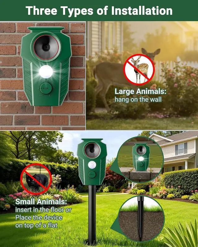 Alt view image 7 of 7 - Solar Deer Repellent Devices Outdoor - Ultrasonic Animal Repellent with Motion Sensor & Strobe Lights, 4 Pack Waterproof Cat Repellent Outdoor, Repels Raccoon, Coyote for Garden & Lawn