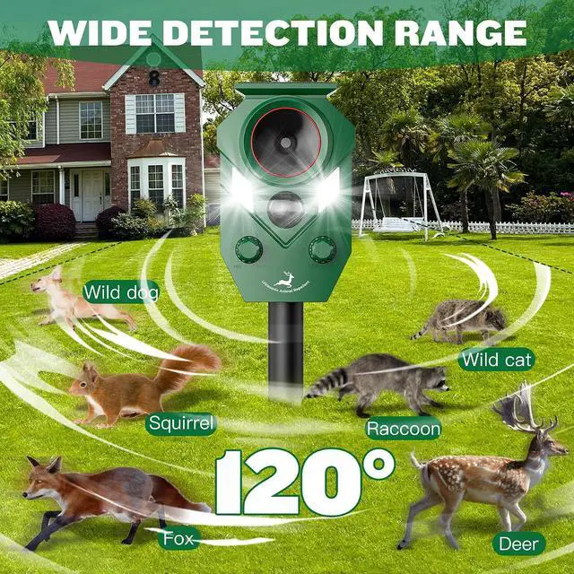 Alt view image 2 of 6 - Solar-Powered Ultrasonic Animal Repellent 4 Packs, Waterproof Cat Deterrent with LED Flashing Lights and Motion Sensor for Outdoor Yard, Effective to Repel Cats, Coyotes, Raccoons, and Deer