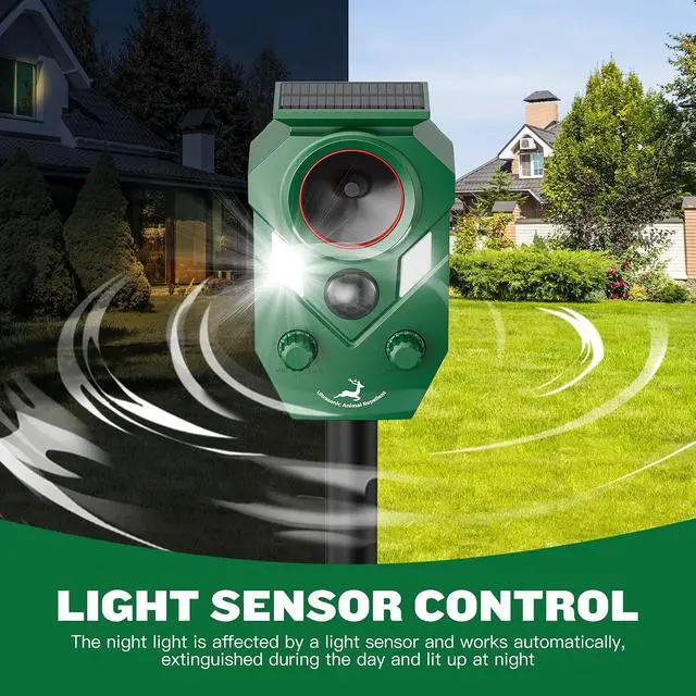 Alt view image 3 of 6 - Solar-Powered Ultrasonic Animal Repellent 4 Packs, Waterproof Cat Deterrent with LED Flashing Lights and Motion Sensor for Outdoor Yard, Effective to Repel Cats, Coyotes, Raccoons, and Deer