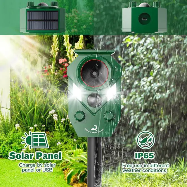 Alt view image 5 of 6 - Solar-Powered Ultrasonic Animal Repellent 4 Packs, Waterproof Cat Deterrent with LED Flashing Lights and Motion Sensor for Outdoor Yard, Effective to Repel Cats, Coyotes, Raccoons, and Deer