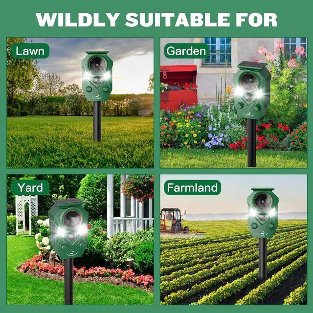Alt view image 6 of 6 - Solar-Powered Ultrasonic Animal Repellent 4 Packs, Waterproof Cat Deterrent with LED Flashing Lights and Motion Sensor for Outdoor Yard, Effective to Repel Cats, Coyotes, Raccoons, and Deer