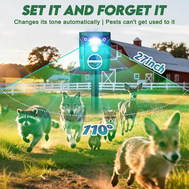 Alt view image 3 of 7 - Solar Ultrasonic Animal Repeller, Deer Repellent Devices with LED Strober Light & Motion Sensor, Waterproof Cat Deterrent Repels Deer, Dog, Raccoon, Squirrel, Skunk, Rabbit,Repellent for Yard