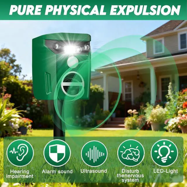 Alt view image 5 of 7 - Solar Ultrasonic Animal Repeller, Deer Repellent Devices with LED Strober Light & Motion Sensor, Waterproof Cat Deterrent Repels Deer, Dog, Raccoon, Squirrel, Skunk, Rabbit,Repellent for Yard