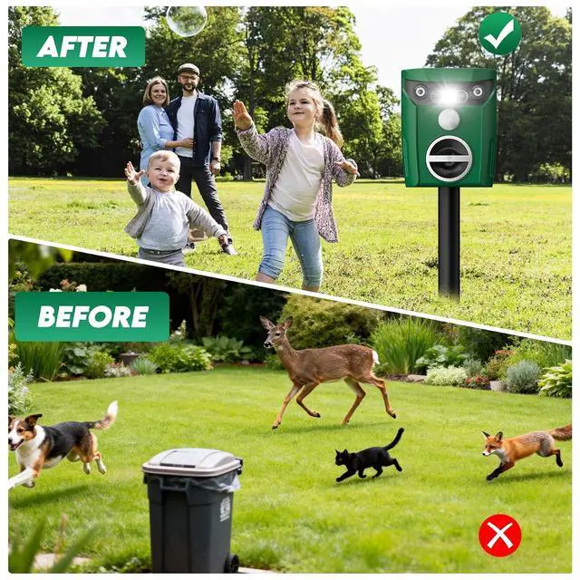 Alt view image 7 of 7 - Solar Ultrasonic Animal Repeller, Deer Repellent Devices with LED Strober Light & Motion Sensor, Waterproof Cat Deterrent Repels Deer, Dog, Raccoon, Squirrel, Skunk, Rabbit,Repellent for Yard