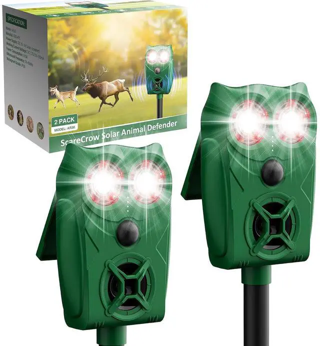 Main image of Solar Ultrasonic Animal Repellent with Motion Sensor - Waterproof Deer Repellent Device with LED Lights for Yard, Effective Against Deer, Coyotes, Raccoons & Cats
