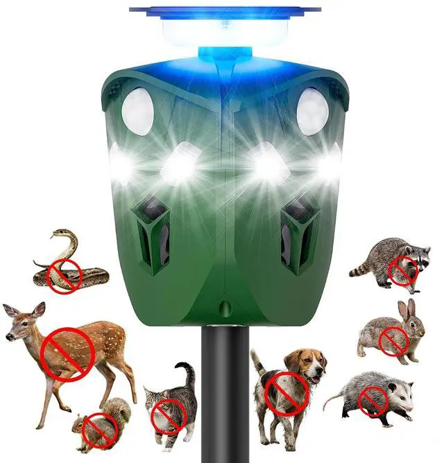 Main image of Solar Ultrasonic Animal Repellent for Garden & Yard, 360° Motion-Activated Deer Repellent Device with Flashing Lights, Safe Outdoor Deterrent for Deer, Raccoons, Rabbits, Squirrels, Cats & More