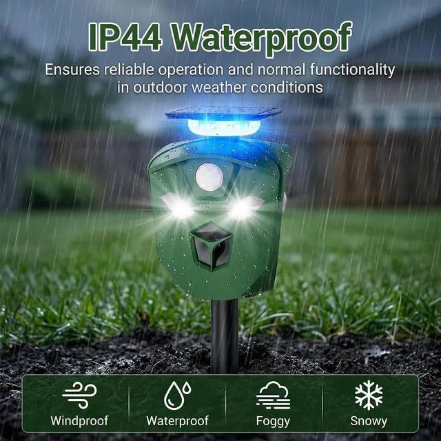 Alt view image 4 of 7 - Solar Ultrasonic Animal Repellent for Garden & Yard, 360° Motion-Activated Deer Repellent Device with Flashing Lights, Safe Outdoor Deterrent for Deer, Raccoons, Rabbits, Squirrels, Cats & More