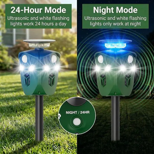 Alt view image 5 of 7 - Solar Ultrasonic Animal Repellent for Garden & Yard, 360° Motion-Activated Deer Repellent Device with Flashing Lights, Safe Outdoor Deterrent for Deer, Raccoons, Rabbits, Squirrels, Cats & More