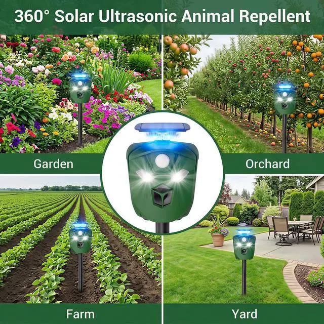 Alt view image 7 of 7 - Solar Ultrasonic Animal Repellent for Garden & Yard, 360° Motion-Activated Deer Repellent Device with Flashing Lights, Safe Outdoor Deterrent for Deer, Raccoons, Rabbits, Squirrels, Cats & More