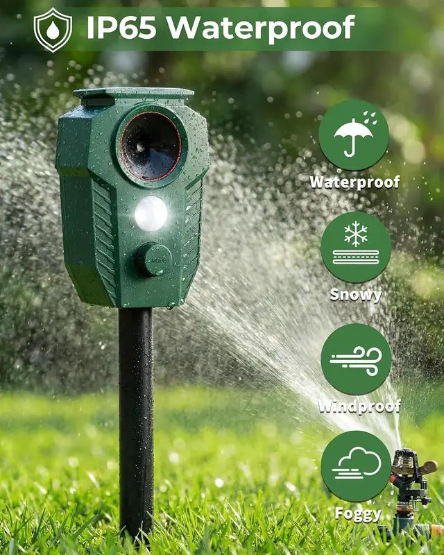 Alt view image 5 of 7 - Solar Ultrasonic Deer Repellent 4-Pack, Motion Sensor, Waterproof Outdoor | Motion-Activated Ultrasonic Protection. Solar Powered with Flashing LED Lights. Helps Deter Deer, Cats & Other Wildlife.