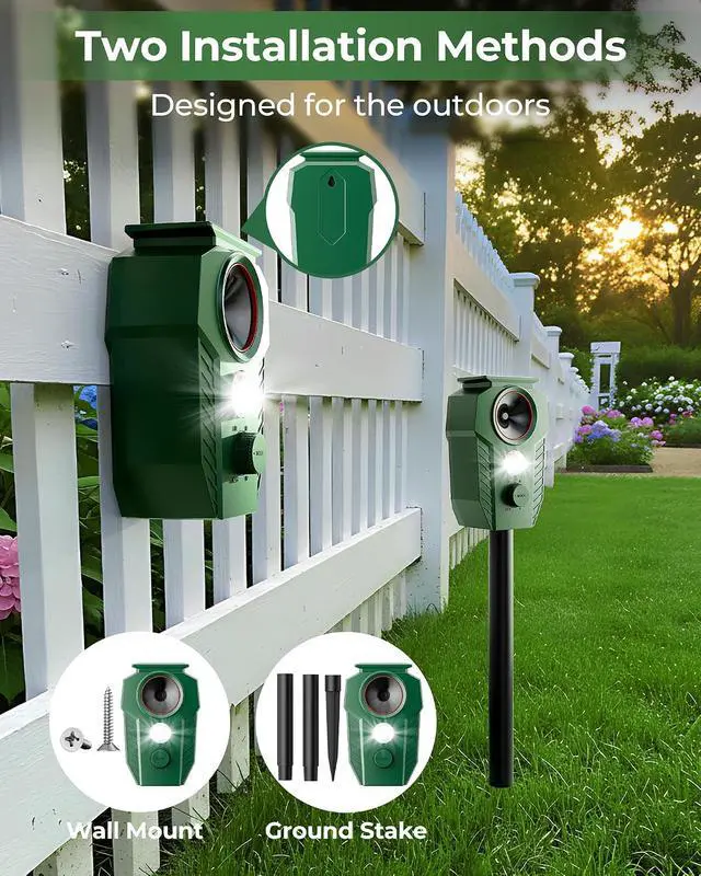 Alt view image 7 of 7 - Solar Ultrasonic Deer Repellent 4-Pack, Motion Sensor, Waterproof Outdoor | Motion-Activated Ultrasonic Protection. Solar Powered with Flashing LED Lights. Helps Deter Deer, Cats & Other Wildlife.