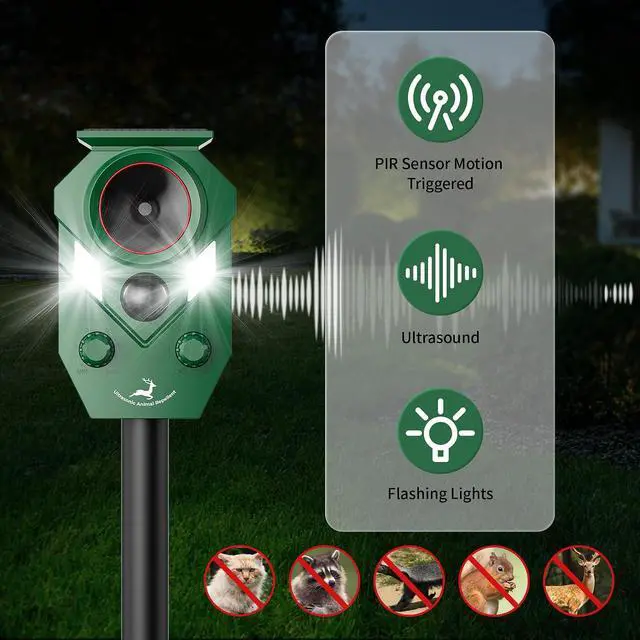 Alt view image 3 of 7 - Motion Activated Deer & Cat Repellent Outdoor, Solar Ultrasonic Animal Repeller with LED Flashing Lights, Humane Waterproof Pest Deterrent for Yard, Garden, Lawn & Farm