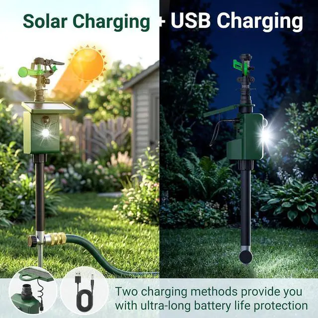 Alt view image 5 of 7 - Motion Activated Animal Repeller with Water Sprinkler, Deer Repellent Devices Solar Powered, IP65 Waterproof Cat Repellent Outdoor with Flashing Light, Deter Deer Foxes Skunks Raccoons from Garden