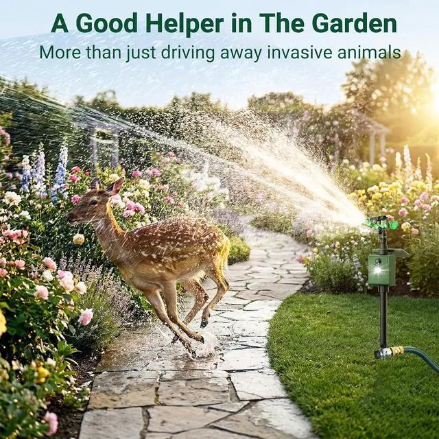 Alt view image 7 of 7 - Motion Activated Animal Repeller with Water Sprinkler, Deer Repellent Devices Solar Powered, IP65 Waterproof Cat Repellent Outdoor with Flashing Light, Deter Deer Foxes Skunks Raccoons from Garden