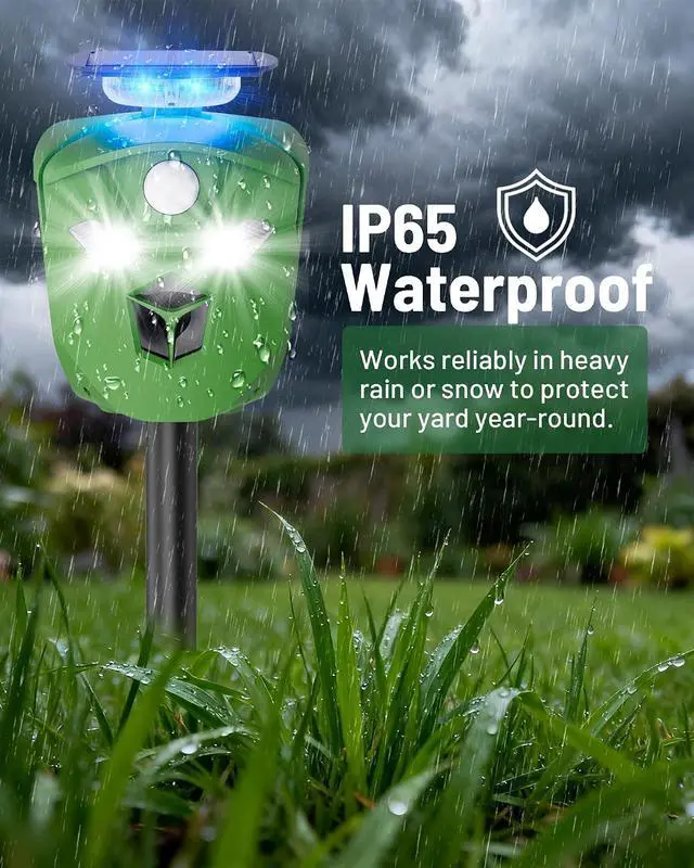 Alt view image 6 of 7 - 360° Solar Animal Repellent for Yard & Garden No Blind Spot Motion Sensor to Keep Deer, Raccoons & Cats Away, Waterproof Ultrasonic & Flashing Light Outdoor Deer Repellent Device
