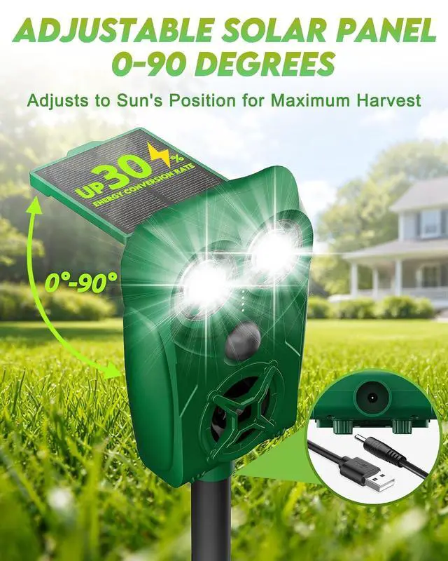 Alt view image 3 of 7 - Solar Animal Repellent Ultrasonic Deer Deterrent, Waterproof Adjustable Large Solar Panel with Power Indicator, Motion Sensor & Outdoor Animal Repeller to Deter Cat, Coyote (2, Green and Black)
