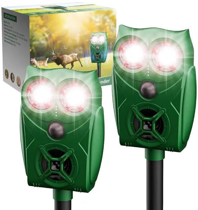 Main image of Solar Animal Repellent Ultrasonic Deer Deterrent - 2 Pack Waterproof Adjustable Large Solar Panel with Power Indicator, Motion Sensor & Outdoor Animal Repeller to Deter Cat, Coyote, Raccoon