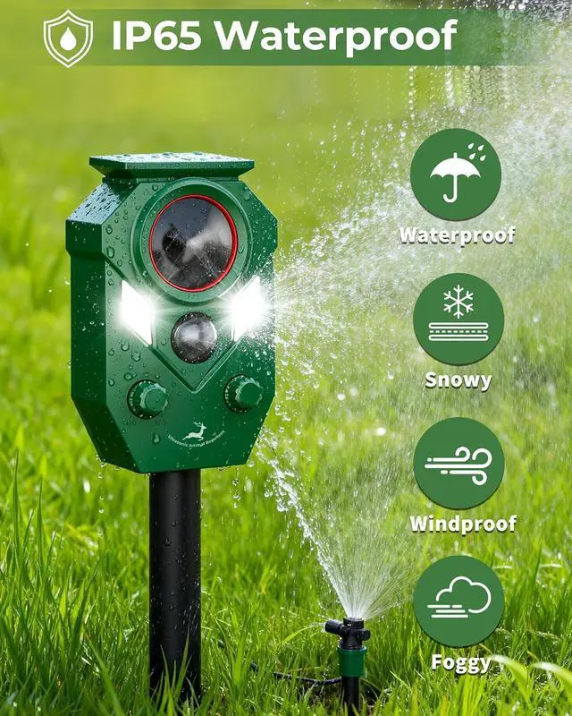 Alt view image 4 of 7 - Solar Deer Repellent Devices Outdoor - Ultrasonic Animal Repellent with Motion Sensor & Strobe Light, Waterproof Animals Deterrent for Yard Garden Farm to Repel Cats, Coyote, Squirrels