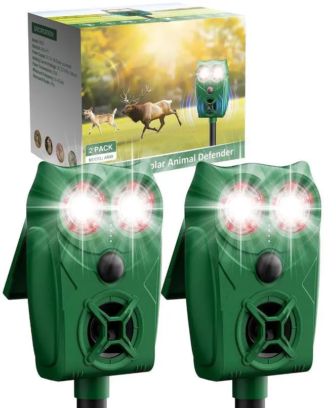 Main image of Solar Animal Repellent Ultrasonic Deer Deterrent - 2 Pack Waterproof Adjustable Large Solar Panel with Power Indicator, Motion Sensor & Outdoor Animal Repeller to Deter Cat, Coyote, Raccoon