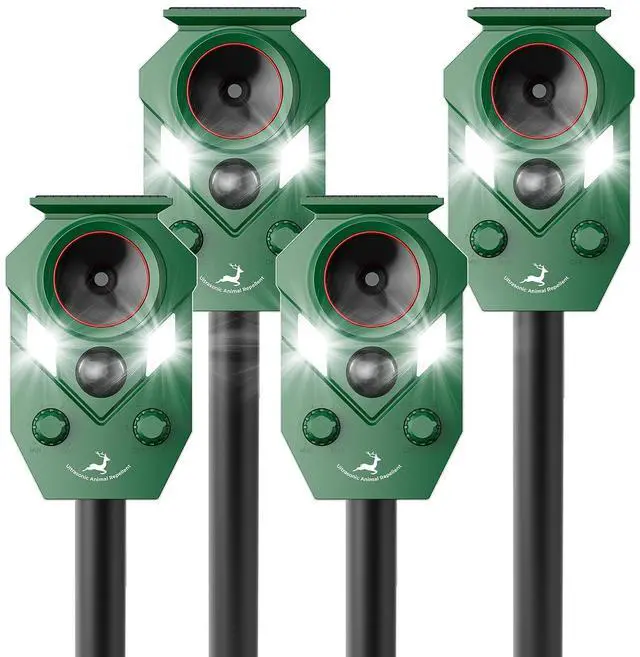 Main image of Solar-Powered Ultrasonic Animal Repellent 4 Packs, Waterproof Cat Deterrent with LED Flashing Lights and Motion Sensor for Outdoor Yard, Effective to Repel Cats, Coyotes, Raccoons, and Deer