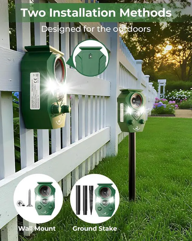 Alt view image 6 of 7 - Solar Deer Repellent Devices Outdoor - Ultrasonic Animal Repellent with Motion Sensor & Strobe Light, Waterproof Animals Deterrent for Yard Garden Farm to Repel Cats, Coyote, Squirrels