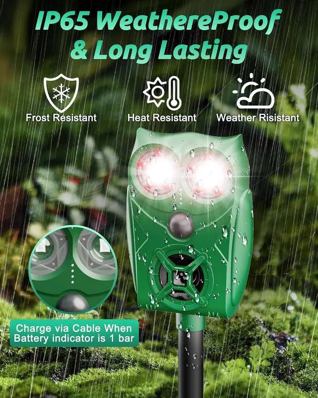 Alt view image 4 of 7 - Solar Animal Repellent Ultrasonic Deer Deterrent - 2 Pack Waterproof Adjustable Large Solar Panel with Power Indicator, Motion Sensor & Outdoor Animal Repeller to Deter Cat, Coyote, Raccoon