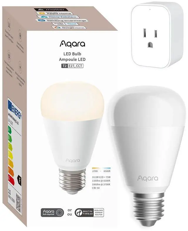 Main image of Thread/Zigbee Smart LED Light Bulb T2 E26 with Smart Plug,Tunable White (2700K-6500K),75W Equivalent,Matter, Works with HomeKit,Alexa,Google Home
