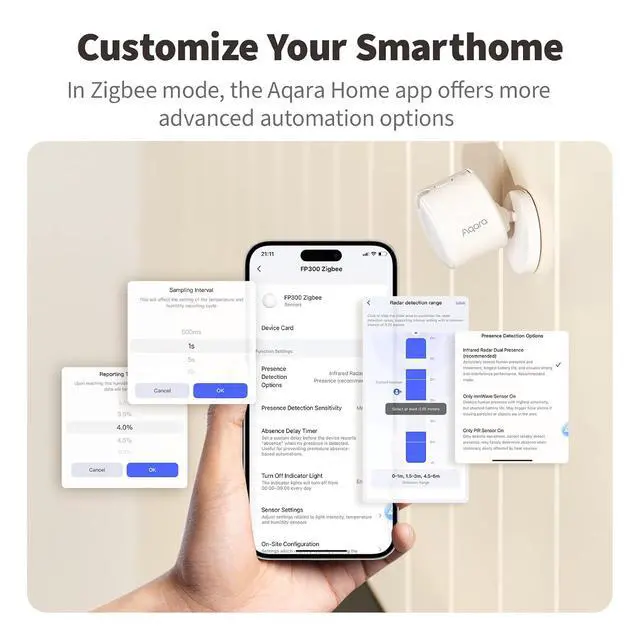 Alt view image 6 of 7 - Presence Sensor FP300 Wireless 5-in-1 Motion Sensor with mmWave | PIR, Light, Temperature & Humidity Detection, Thread & Zigbee, Supports HomeKit, Home Assistant, Alexa, Google Home