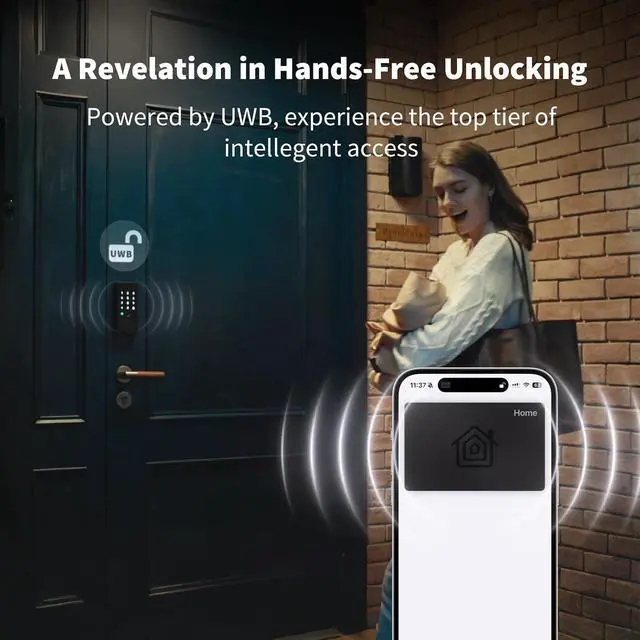 Alt view image 2 of 7 - UWB Smart Lock U400, Apple Home Key, Fingerprint Deadbolt, Black | Matter Over Thread, Rechargeable Battery, Keyless Entry Deadbolt, Supports HomeKit, Alexa, Google, Home Assistant